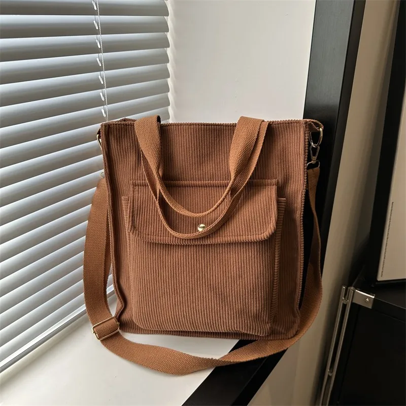 High Quality Preppy Style Corduroy Women's Tote Bags Casual Soft Premium Ladies Crossbody Shoulder Bags Shopping Handbag