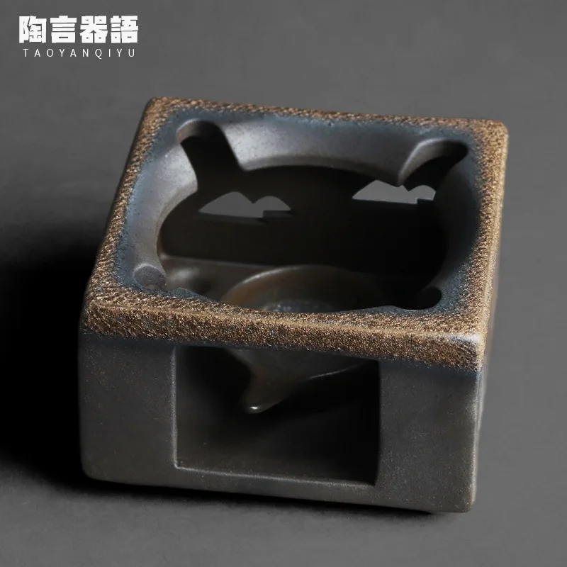 

Crude pottery roasted gold square candle holder tea stove handmade retro pottery personality Kung Fu tea ceremony Zen tea table