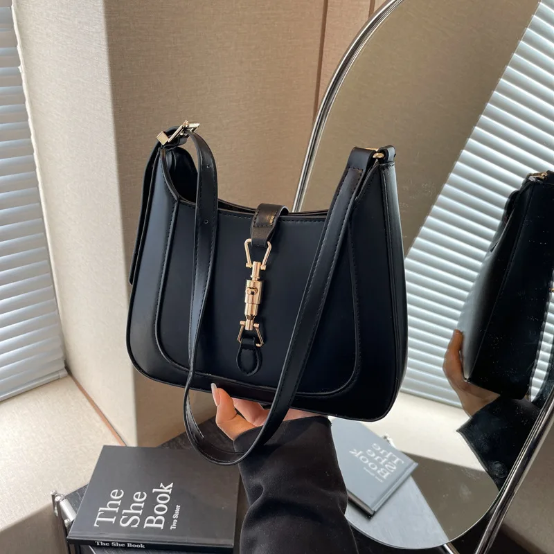 Vintage Bamboo Lock Hobo Bag Adjustable Strap Large Capacity Shoulder Crossbody Bag Fashion Casual Versatile Commuter Handbag