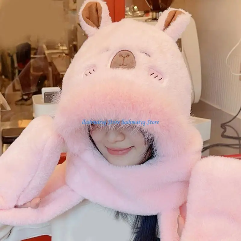 573B Cartoon Ohrenschützer Frauen Mädchen Schal Handschuhe Trapper Caps für Outdoor-Aktivitäten