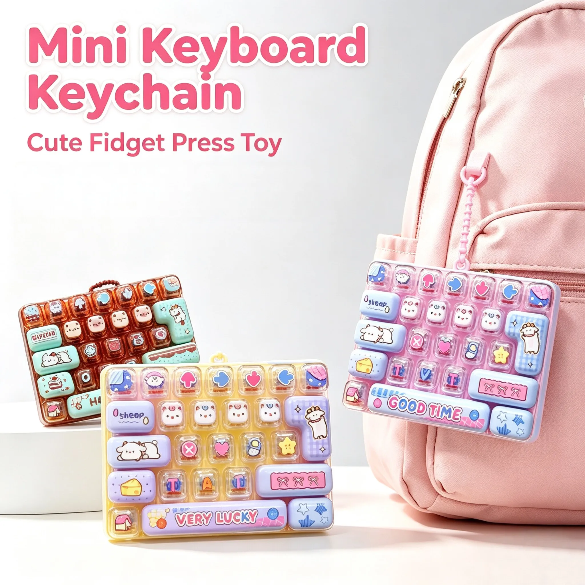 Candy Color Keycap Keychain Cute Cartoon 26-key Aecompression Keyboard Toy Keyrings Fidgets Keycap Clicker Bag Pendant 키캡