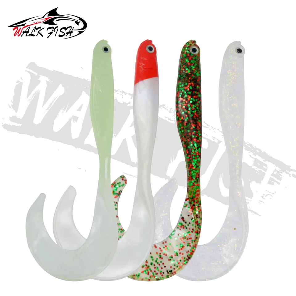 WALK FISH 4PCS Fishing 3D Eyes Soft Fish Lures 10.5cm 6.5g Long Tail Swimbaits Jig Wobblers Abdominal Hook Slot Silicone Bait