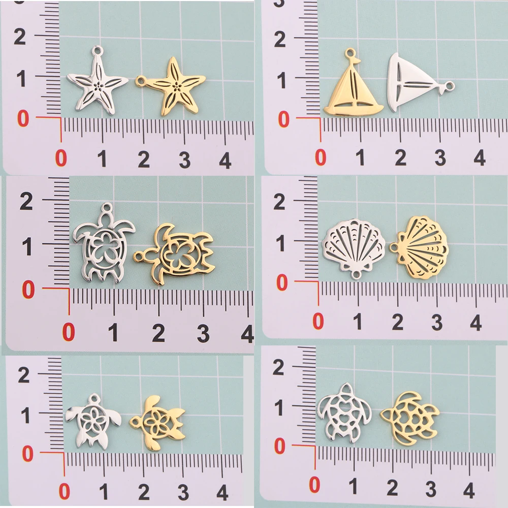 5pcs/lot Mirror Polished Stainless Steel Turtle Shell Starfish Sailboat Tortoise Charms Pendants for DIY Jewelry Making