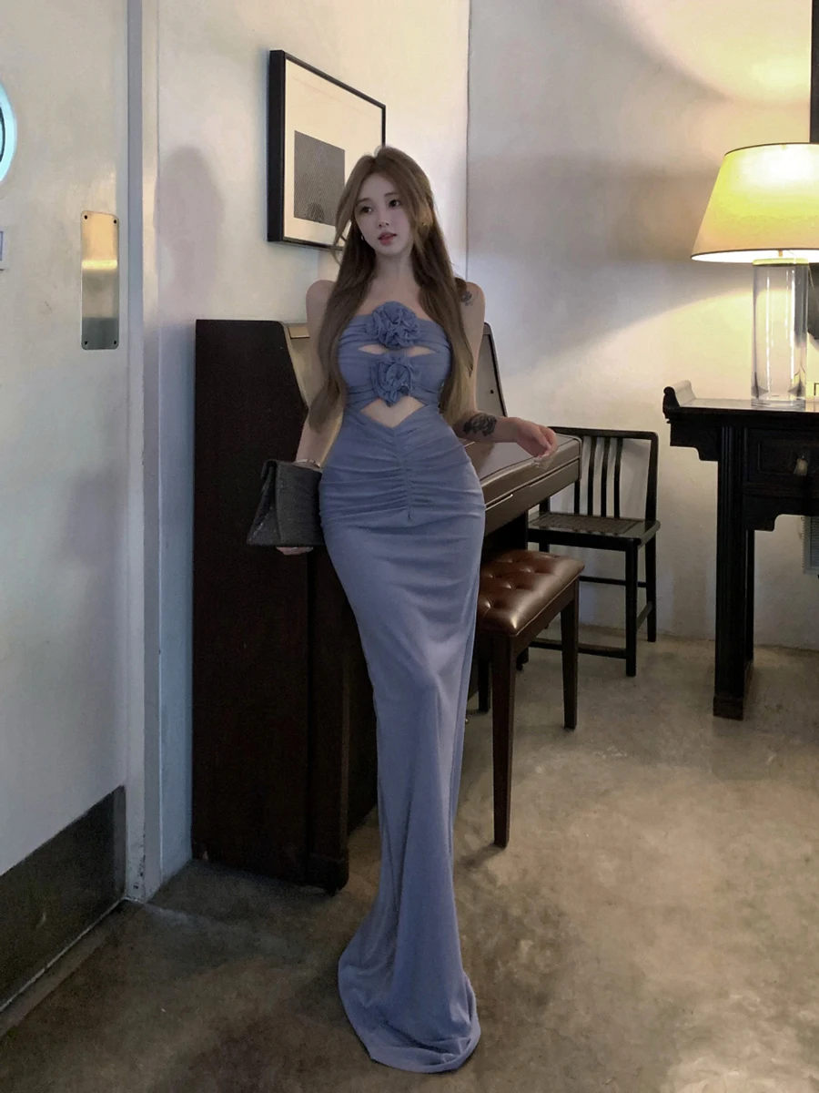 Reddachic feminino espartilho corte vestido de verão sólido 3d floral apliques sem alças espartilho ruched bodycon tubo vestido casual beachwear