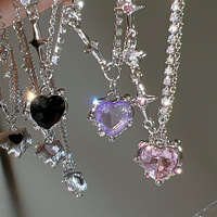 Kiss Jewelry Luxury Y2K Crystal Heart Pendant Necklace Women Sweet Cool Kpop Shiny Clavicle Chain Aesthetic Party Jewelry 2023