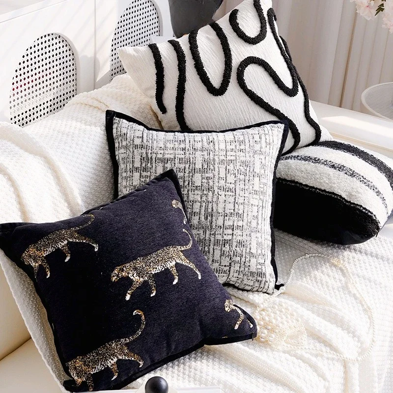 30x50/45X45CM Black White Throw Pillow Cover French Light Luxury Stamping Waist Cushion Cover Decor Home Decorative Pillowcase