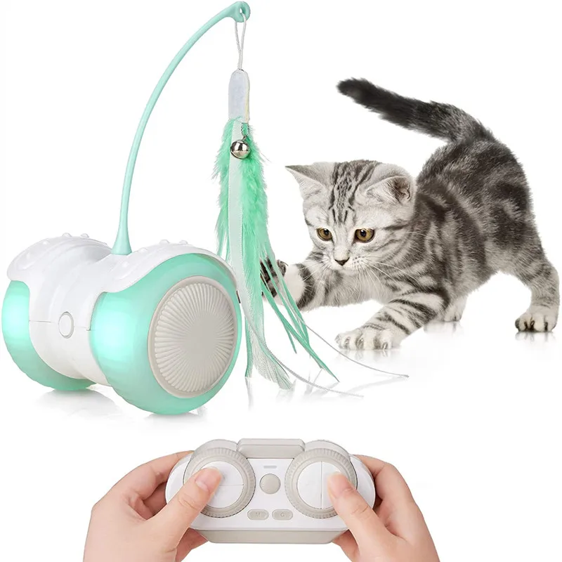 LMZOE-Interactive Toys for Indoor Cats,Remote Control, Car Teasing Cats Toy, Rotating Automatic Feather Pet Toy