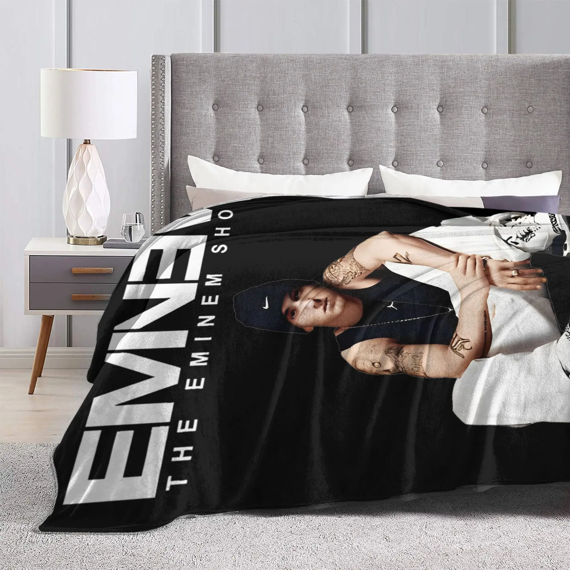 Detailed EMINEM   Fleece Throw Blankets Hip Hop Blankets for Bed Couch Soft Bedding Throws