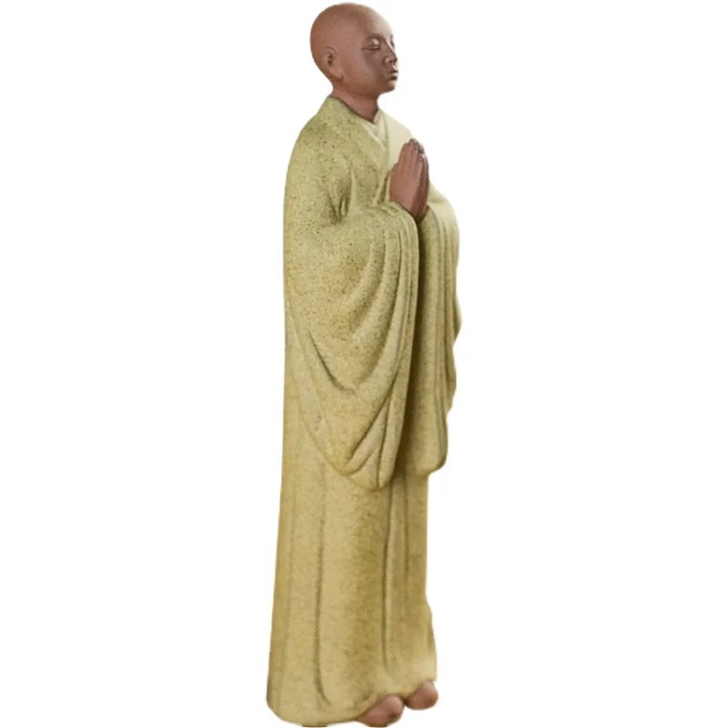 

New Chinese Handmade Yixing Clay Small Monk Tea Ornaments Decoration Samanera Zen Tea Ceremony Tea Room Desktop and Car-Mounted