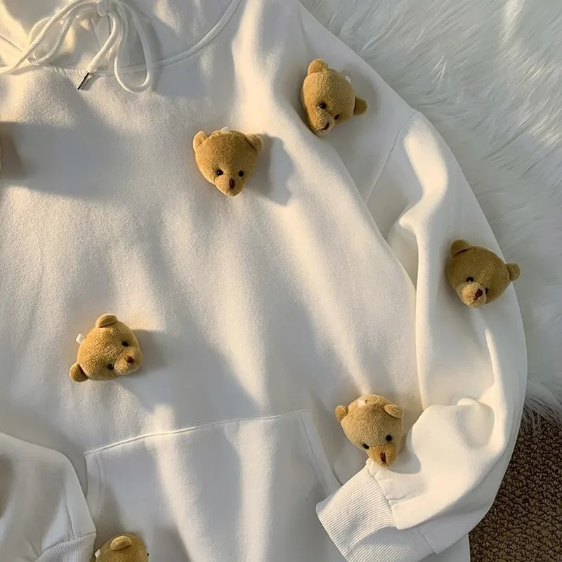 Harajuku Kawaii Tops Y2k Cute Bear Doll Hoodies Girl Sweatshirt Spring Winter Female Loose Casual Oversize Pullover Korean Style