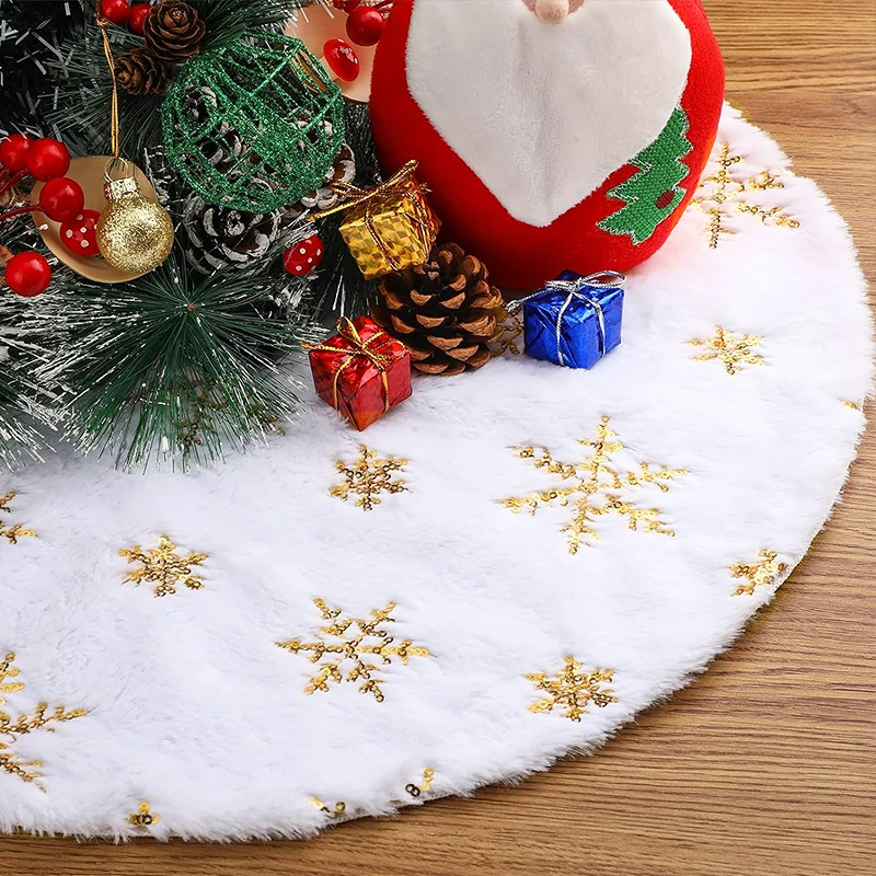 15 Inch Plush Christmas Tree Skirt White Faux Fur Round Xmas Trees Sequin Carpet Mat Small Skirts Holiday Party Home Decorations