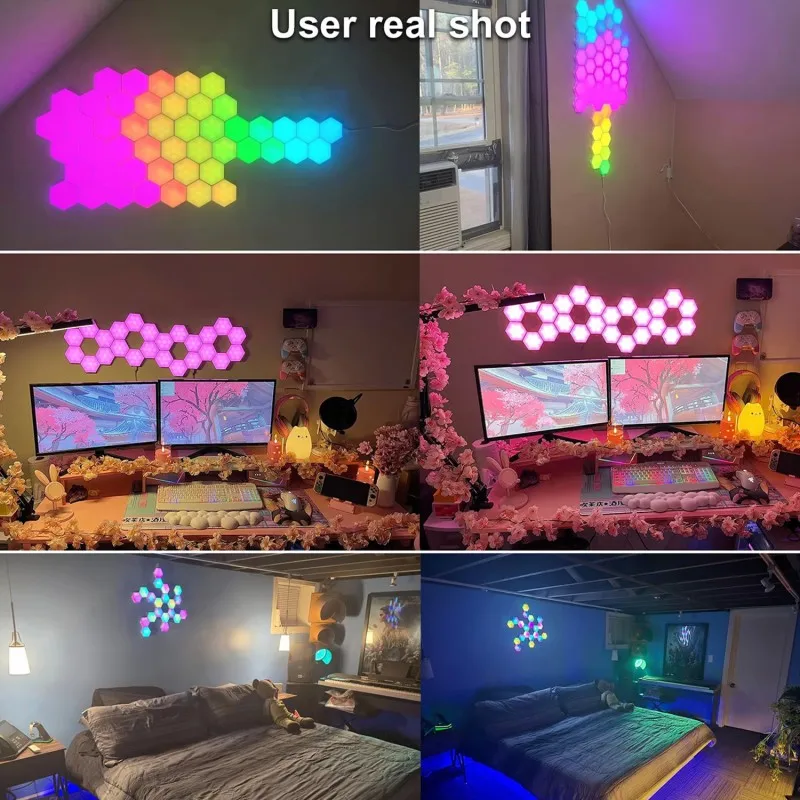 RGB Smart Hexagonal Wall Lamp DIY Modular Splicing APP Music Sync Color Changing LED Night Light for Gaming Room Bedroom Decor