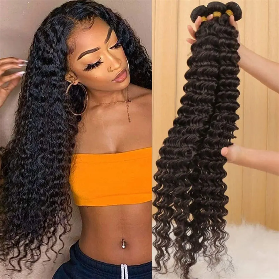 

Человеческие волосы с глубокой волной, искусственные вьющиеся волосы, бразильское плетение, 28, 30 дюймов, натуральные человеческие волосы без повреждений, свободные глубокие волнистые волосы