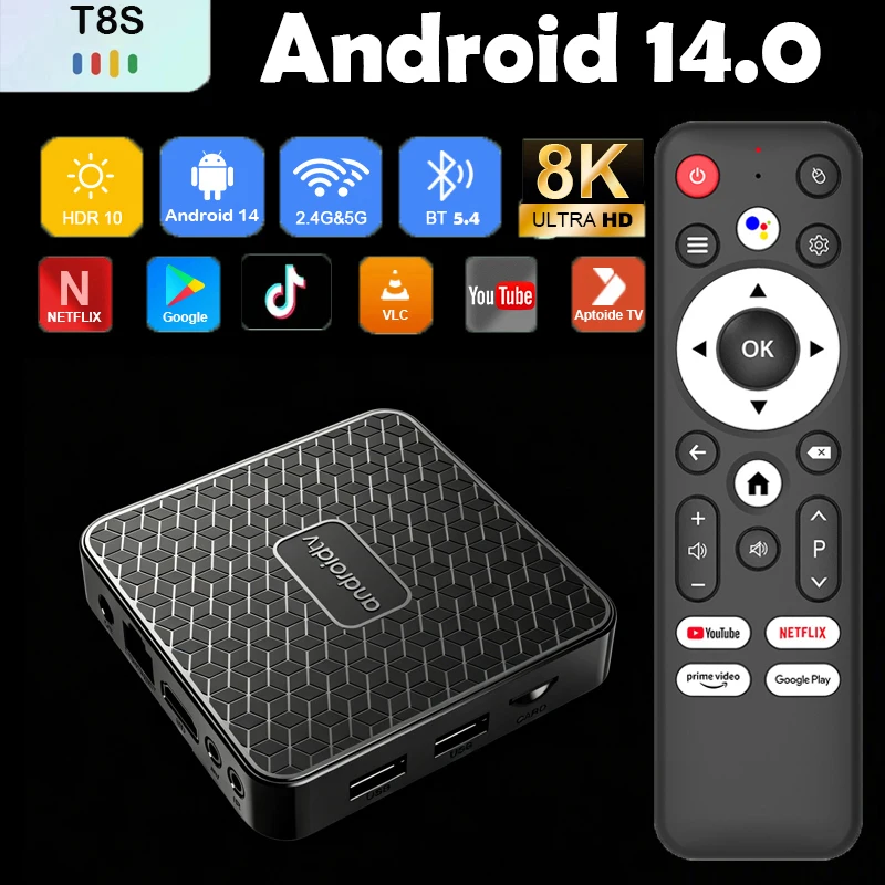 Android 14 Smart TV Box  Rockchip RK3518 T8S Wifi6 Google As