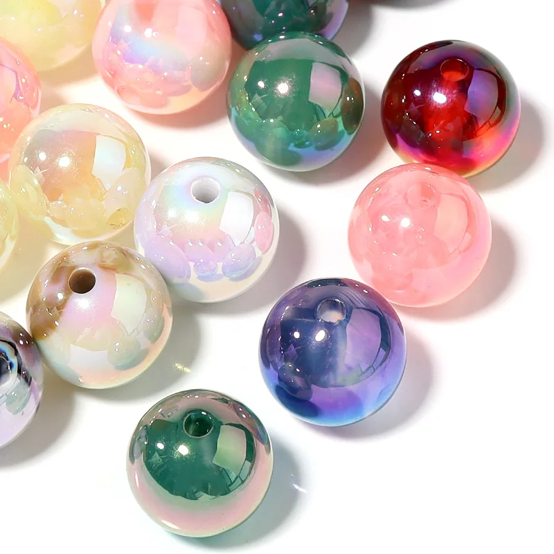 Mirror light bulb beads reflective laser straight hole round beads diy mobile phone chain key chain hanging jewelry accessories