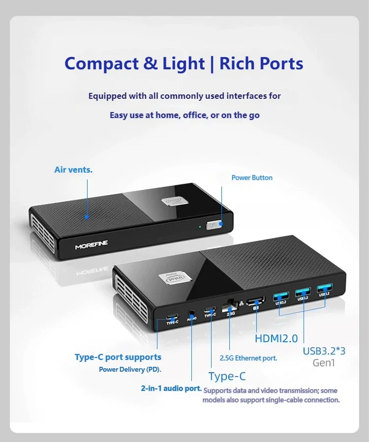 MOREFINE M6 Intel N100/N200 Mini PC DDR5 Dual Channel RAM Dual M.2 SSD Windows 11 Pro WiFi 6 Bluetooth 5.2 Desktop Computer