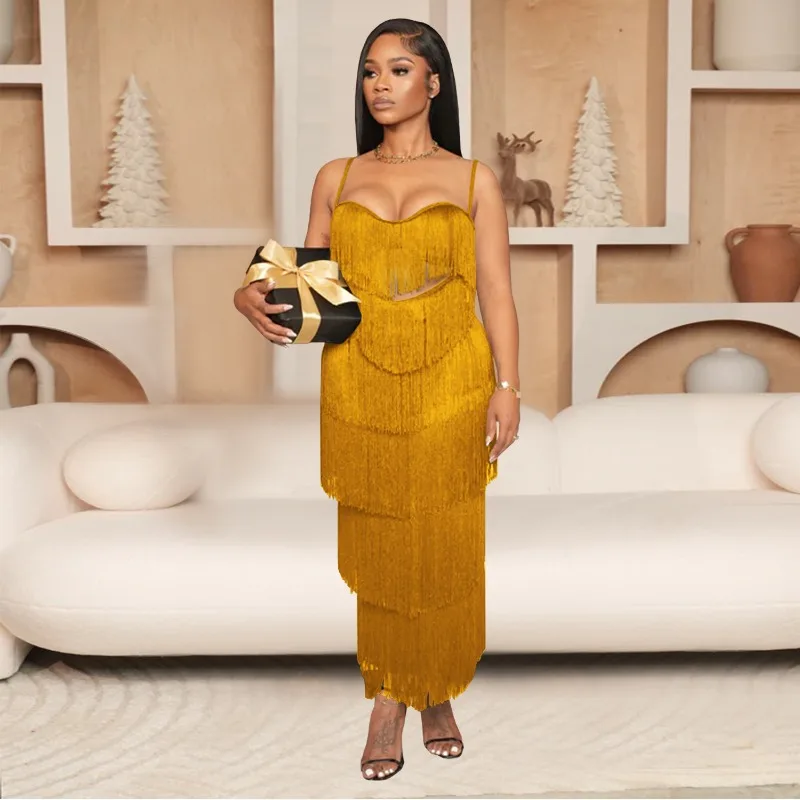 Kexu borla em camadas cinta de espaguete sem costas maxi vestido longo 2025 feminino férias festa de aniversário vestidos