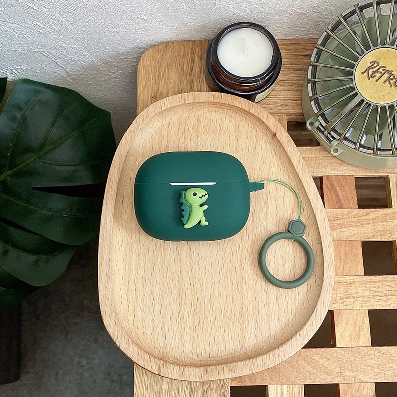 Desenhos animados earaphone casos para qcy t20 caso engraçado dinossauro silicone proteger hearphone capa com chaveiro caixa