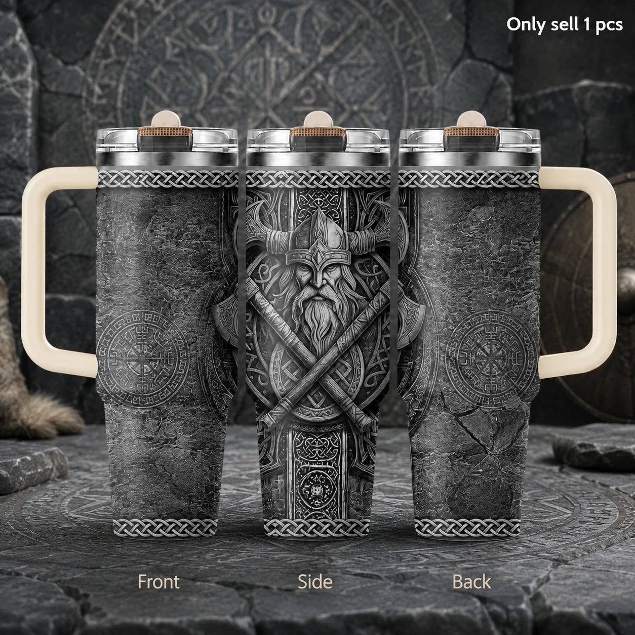 Legendary V-Viking Warrior Vacuum Flasks 40oz 3rd Gen Vacuum Insulated Stainless Steel Tumbler Cup With Handle Straw Lid
