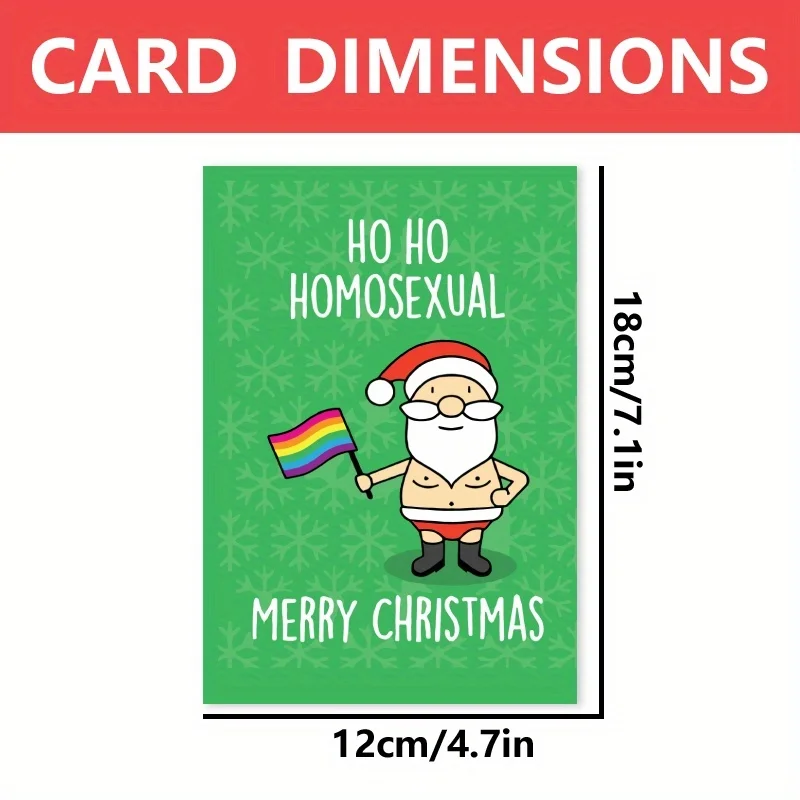 1pc, Happy Christmas Time Card, Merry Christmas Card, December Christmas Card, Funny Santa with Colour Flags Christmas Card