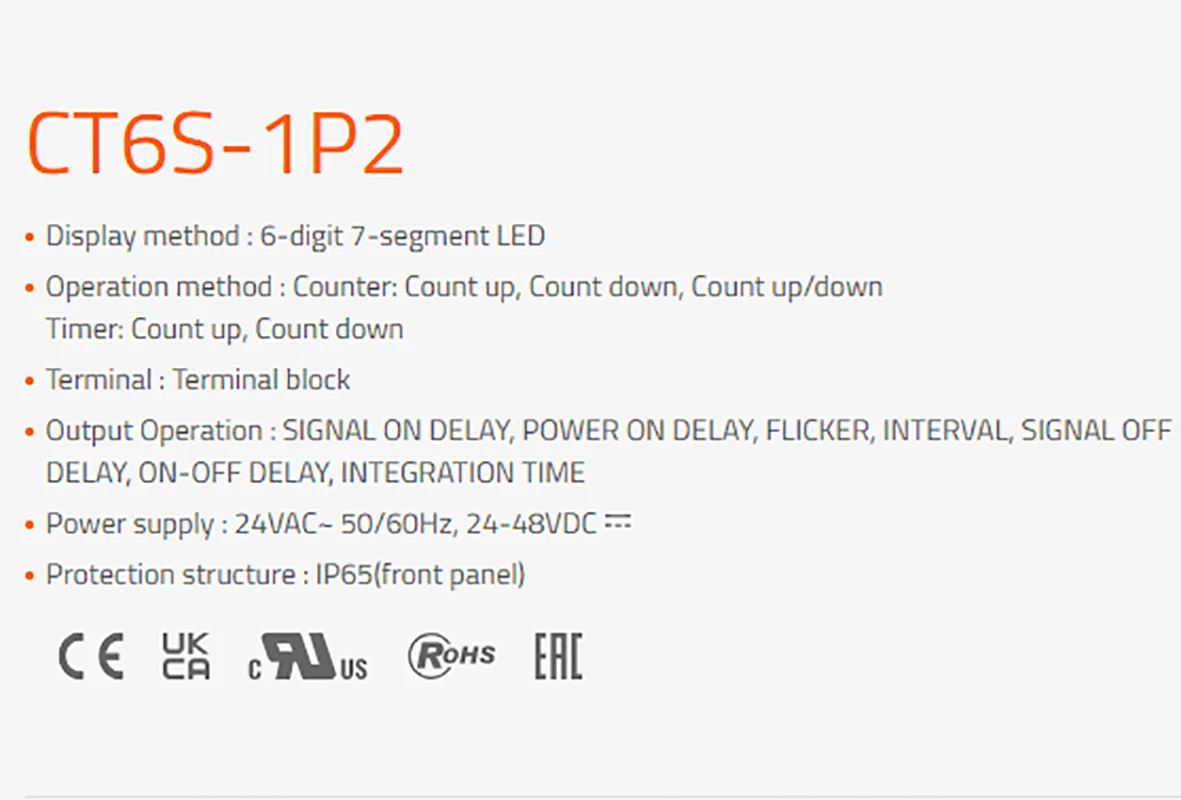 CT series CT6S-1P2 CT6S-1P2T CT6S-1P4 CT6S-1P4T CT6S-2P2 CT6S-2P2T CT6S-2P4 CT6S-2P4T AUTONICS counters 50/60Hz 24-48VAC/DC