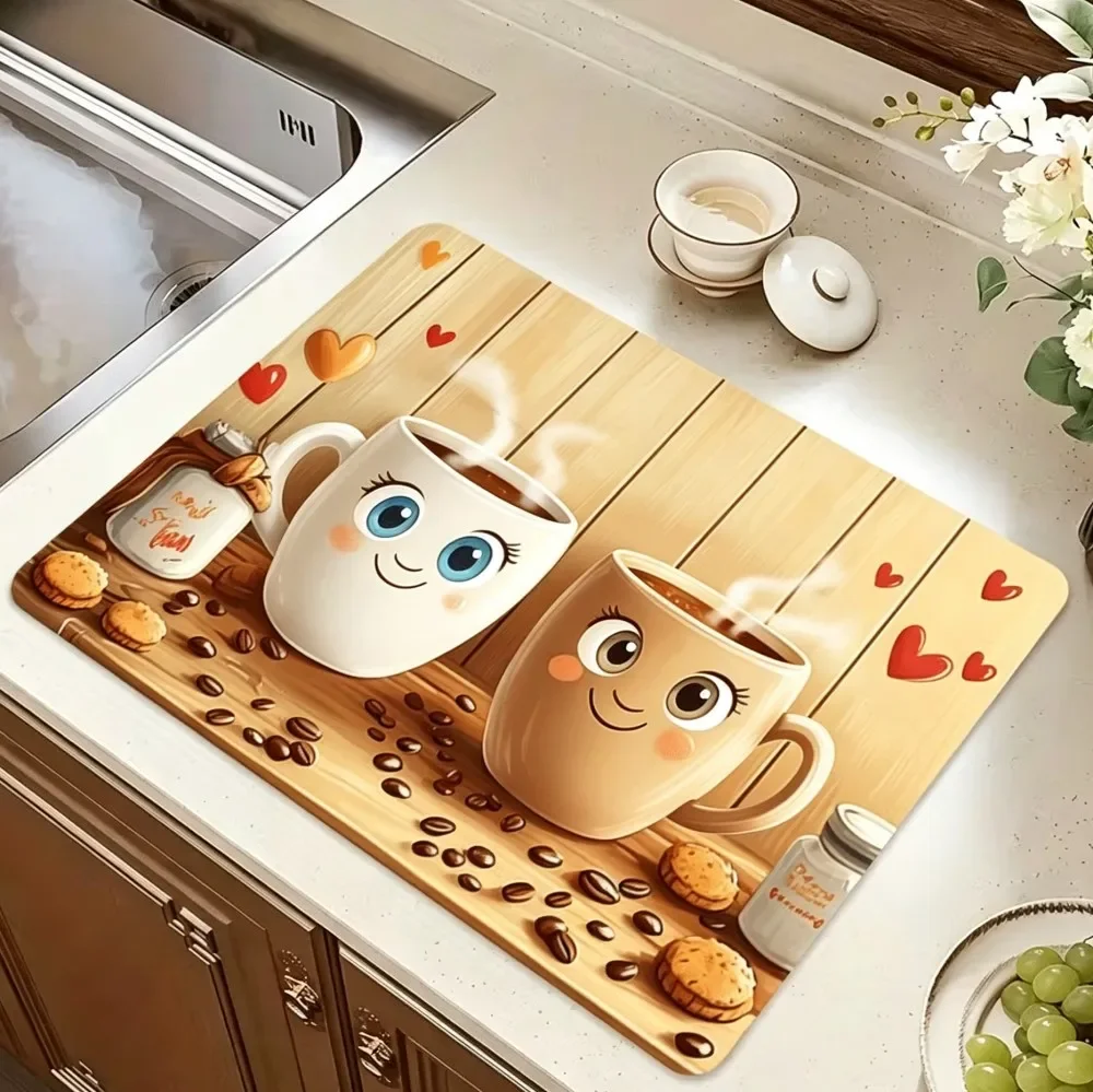 Coffee Machine Mat for Countertop Non-slip Spill Dish Drying Mat Unique Coffee Station Accessories Table Cover