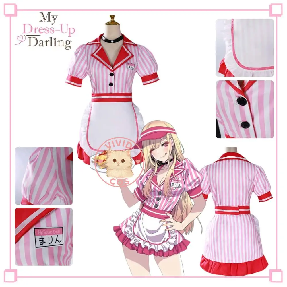 

Popular My Dress-Up Darling Cosplay Costume Anime Kitagawa Marin Role Playing Maid Pink Dress Outfit for Women Comic Con Party