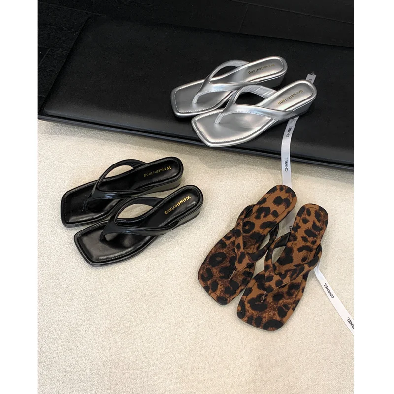 

Fashionable women's flip-flops 2026 summer fairy style square toe high-heeled sandals