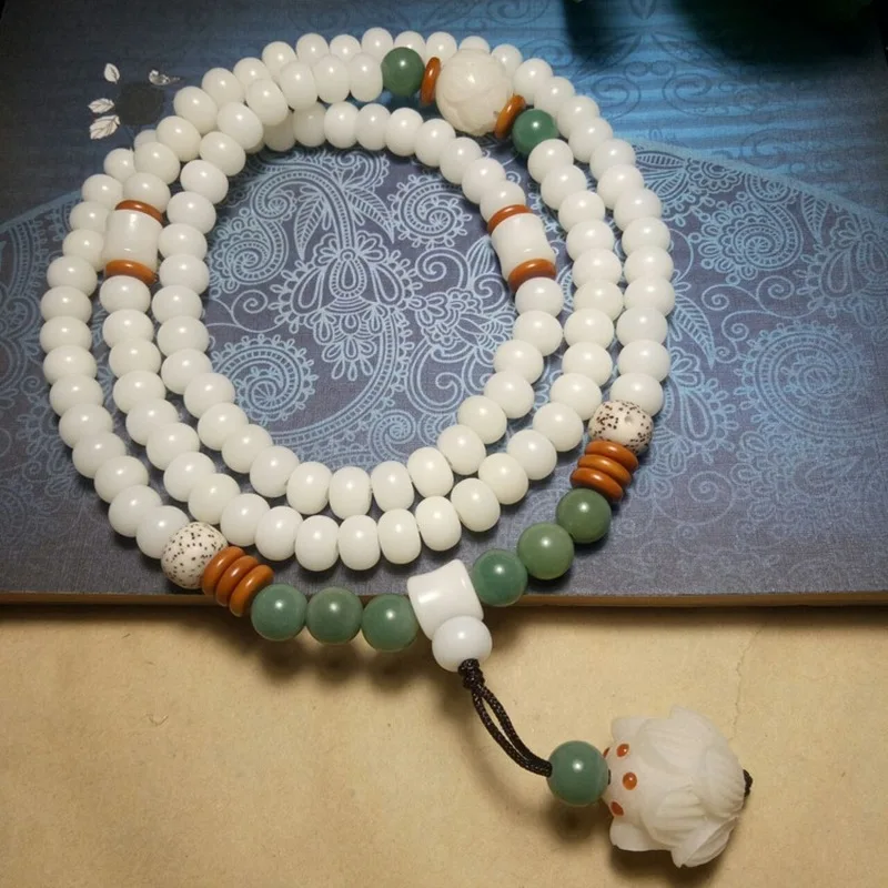 Original designs of various root bracelets, white jade Bodhi 108 prayer beads bracelet for men and women 4