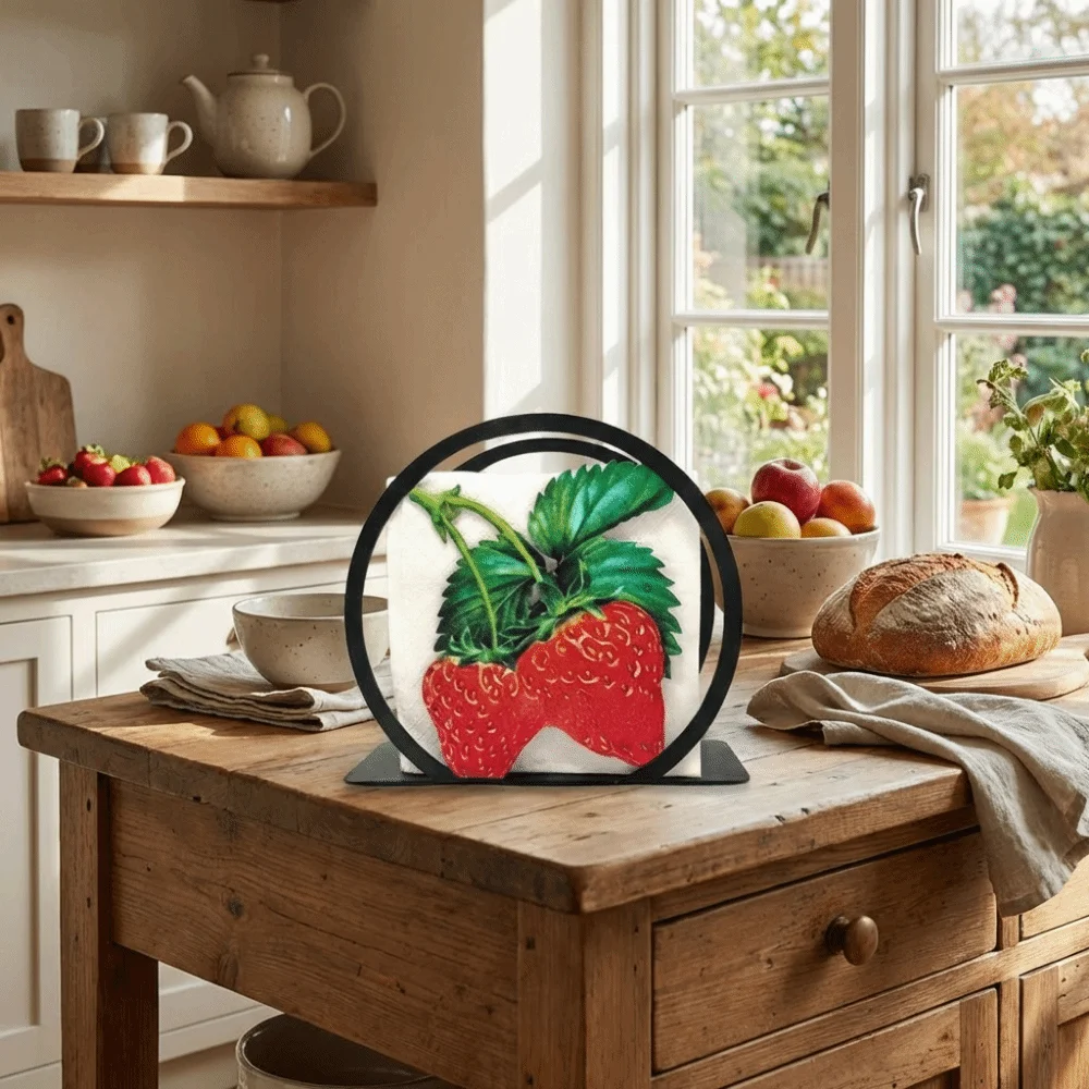

Creative Iron Paper Napkin Stand Decorative No-slip Paper Storage Rack Fruit Pattern Space Saving Tissue Holder Living Room
