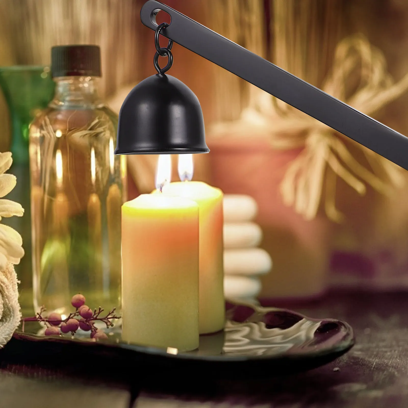 1Pcs Metal Snuffer Stainless Steel Bell Shaped Snuffer Head Long Handle Extinguisher for Dinner Tapered Candles