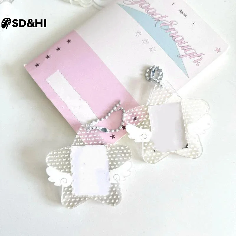 Star Wings Card Holder with Keychain Acrylic 1-Inch Photocard Holder ID Card Case Student Kpop Idol Photo Card Bag Key Chain