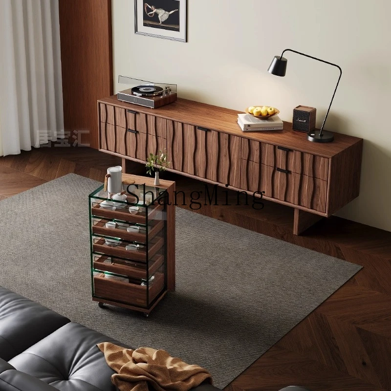 

ZYY solid wood TV storage cabinet walnut color household medieval storage cabinet
