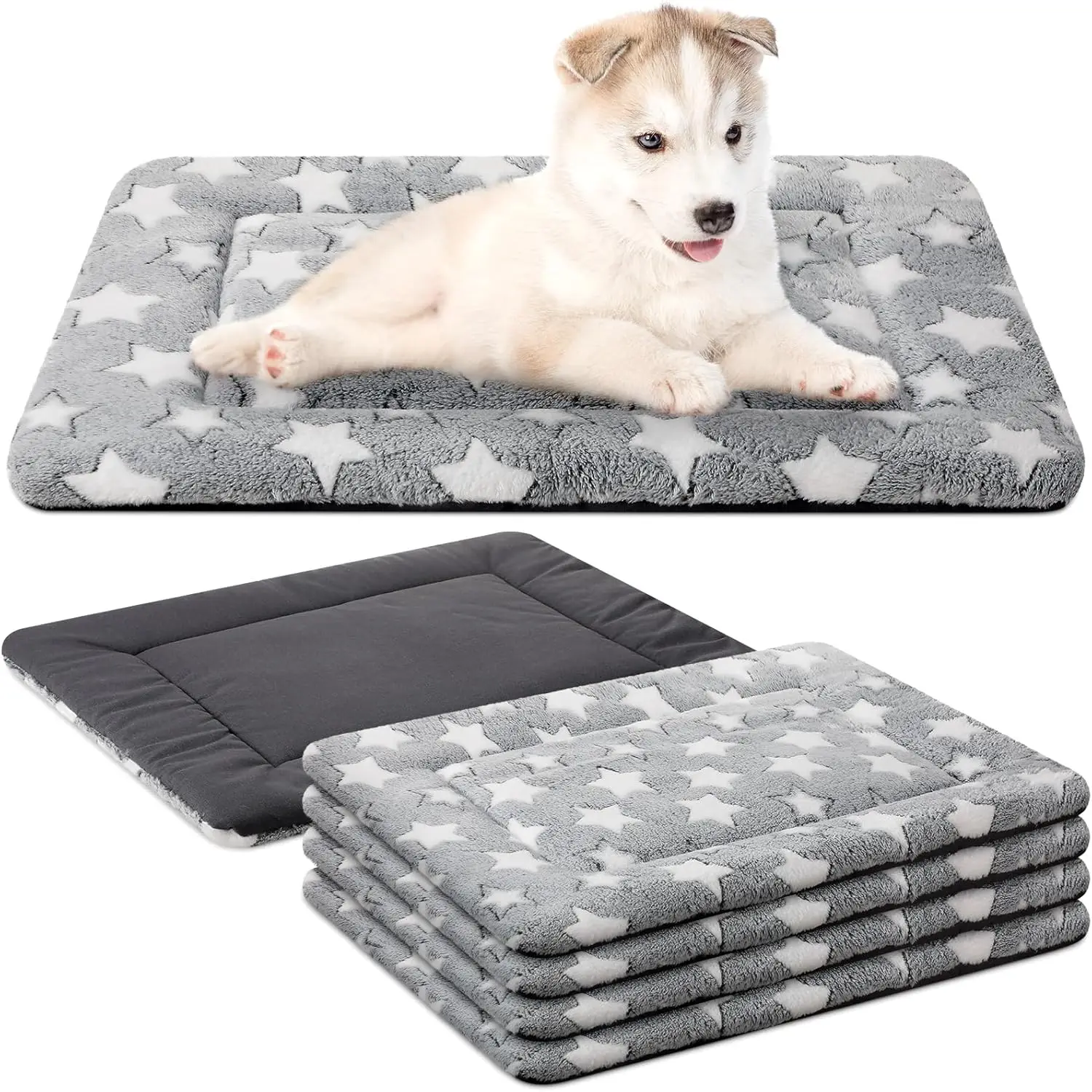 

4 Pcs Winter Dog Crate Pads, Ultra Soft Washable Reversible Kennel Mat for Small to Large Dogs (18 x 24 x 1.6 Inch, Gray)