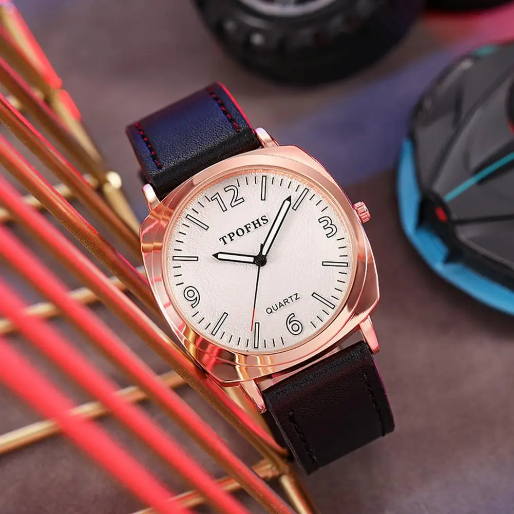 Confidence-boosting Watch Stylish Men's Minimalist Quartz Watch with Faux Leather Strap Round Dial Casual Dress for Birthday
