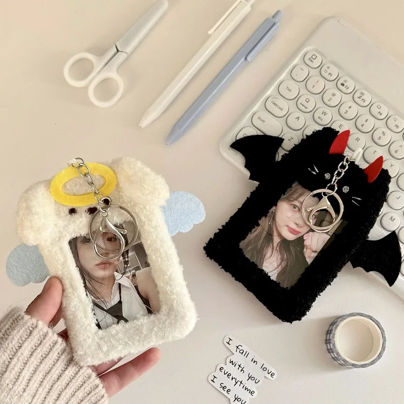 Soft Plush Cartoon Photocard Holder Animal Series 3 Inch Korea Photo Card Holder Angels and Demons Bag Pendant School Stationery