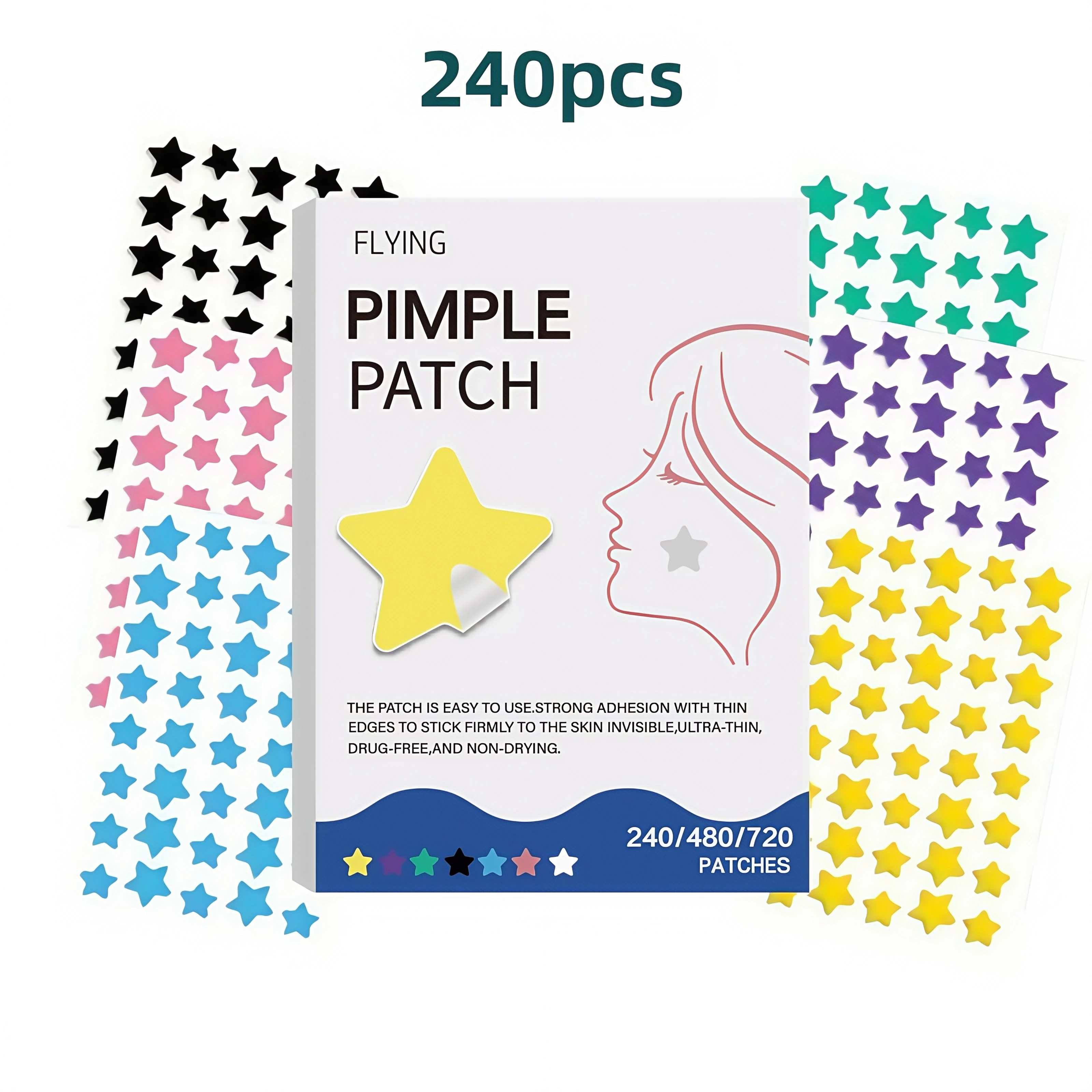 240-480-720PCS　Multicolor Star Pattern Pimple Patches Invisible Absorbing Blemish Sticker