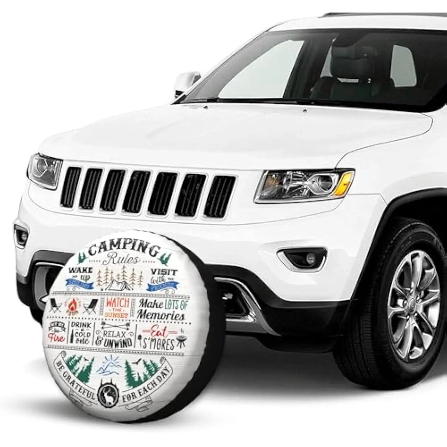 Camping Rules Spare Tire Cover Universal Weatherproof Polyester Fiber Wheel Protector for RV Trailer SUV Truck 14 Inch