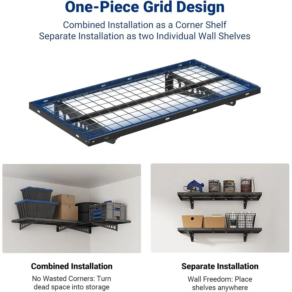 رفوف حائط زاوية 2 × 4 أقدام من سلسلة Pro، أرفف عائمة مقاس 24 × 48 بوصة، سعة 660 رطل، وحدة تخزين جراج سوداء #6