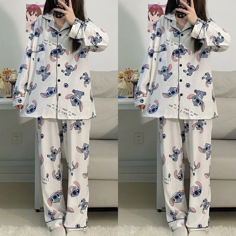 Cartoon Disney Stitch new spring and autumn student girls long-sleeved outer wear comfortable and versatile home wear pajama set