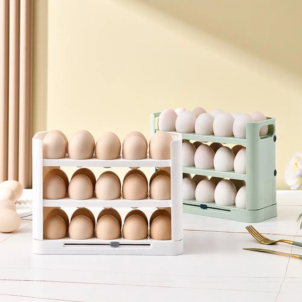 Egg Organizer Shelf Edge Large Capacity with Handle Save Space Burr Free Rotating Kitchen Storage Tray Kitchen Supplies