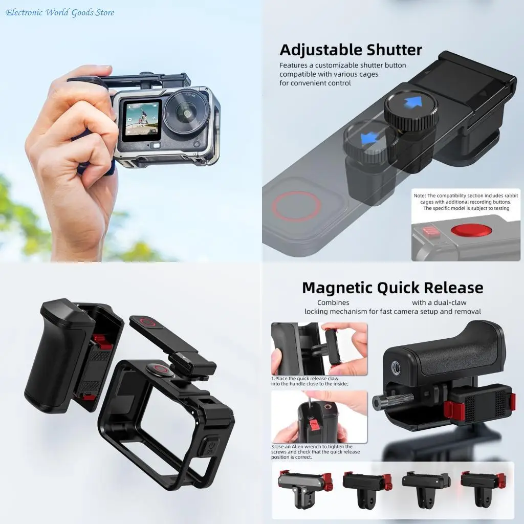 A3PD Rapid Mount Camera Photography Handle for Action 6 Cameras Cold Shoe Included