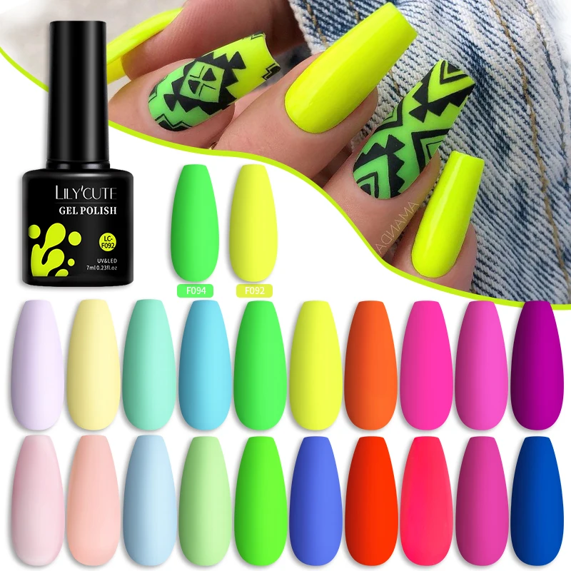 LILYCUTE Summer Neon Gel Nail Polish Nail Paint Nail Art Vernis Semi Permanent Manicure Soak Off LED UV Nail Gel Polish Ongle