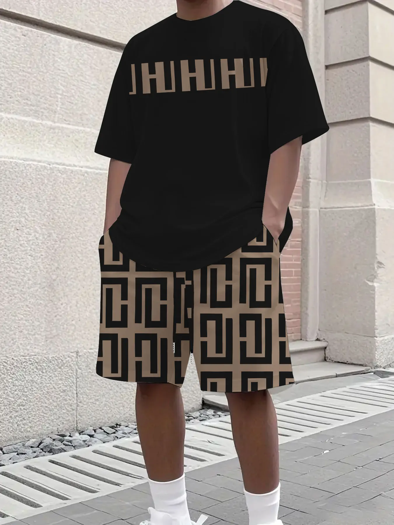 

2025 Summer New Running Men's Loose Short Sleeve Hip Hop T-shirt Gym Fitness Breathable Quick Dry T-shirt Shorts Set