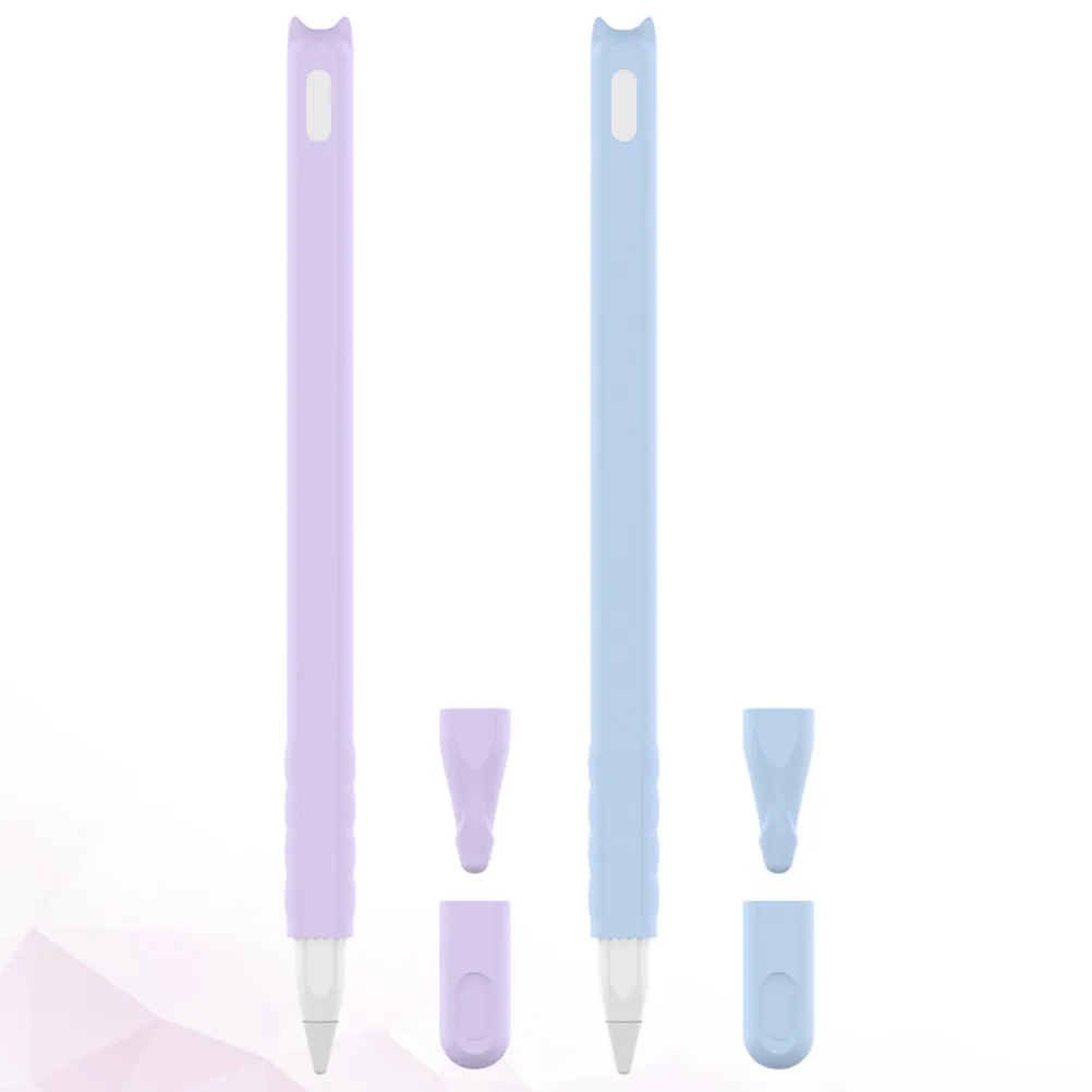 2Pcs Cat Head Shaped Silicone Pencil Case for Pencil 2Nd Gen Perfect Fit Fade-Resistant Non-Toxic Detailed Craftsmanship