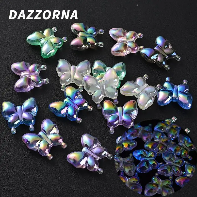 29x30mm 10Pcs AB Color Butterfly Beads Glow In The Dark Acrylic Beads For Luminous Jewelry Making DIY Handmade Bracelet Necklace