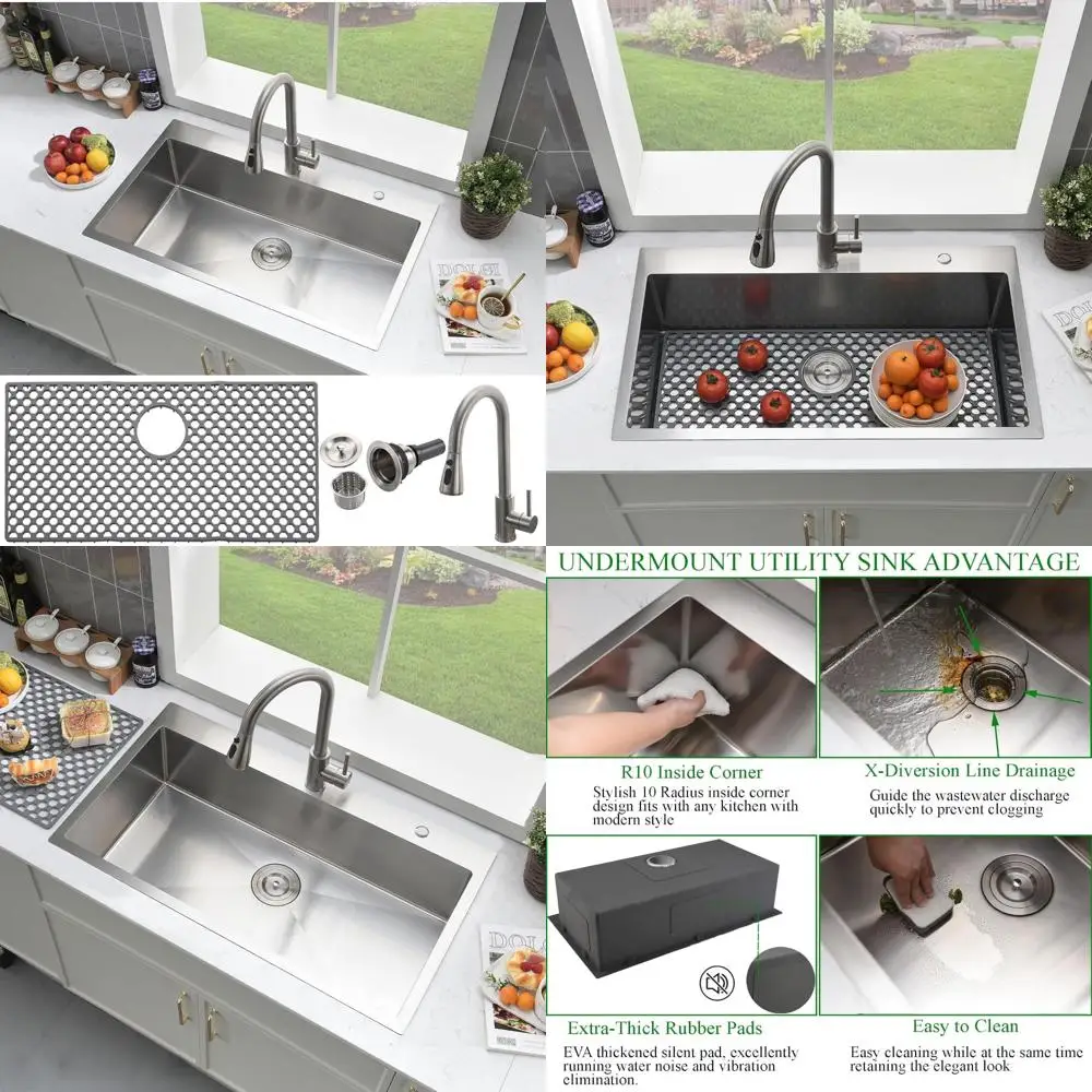 

Stainless Steel 33 x 19 Drop-In Kitchen Sink with Single Deep Bowl and Faucet Combo