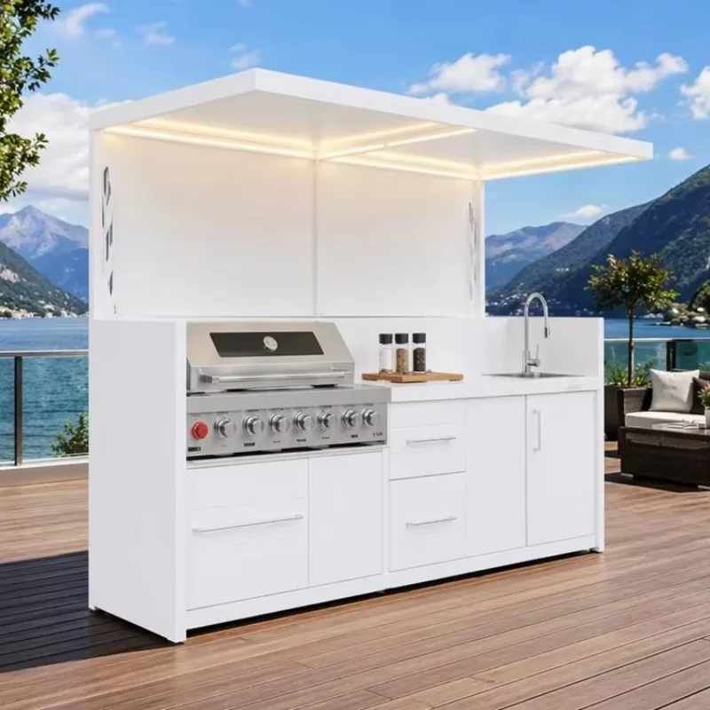 Modular Compact All-in-One Kitchen Unit Multifunctional Integrated Kitchen Workstation With Sink Stove Cabinet