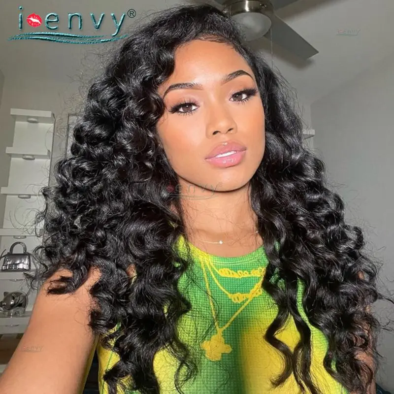 Bang Curly Loose Deep Human Hair Wigs 180% HD Lace Front Wig Pre Plucked Deep Wave 13x4 Lace Frontal Human Hair Wigs For Women