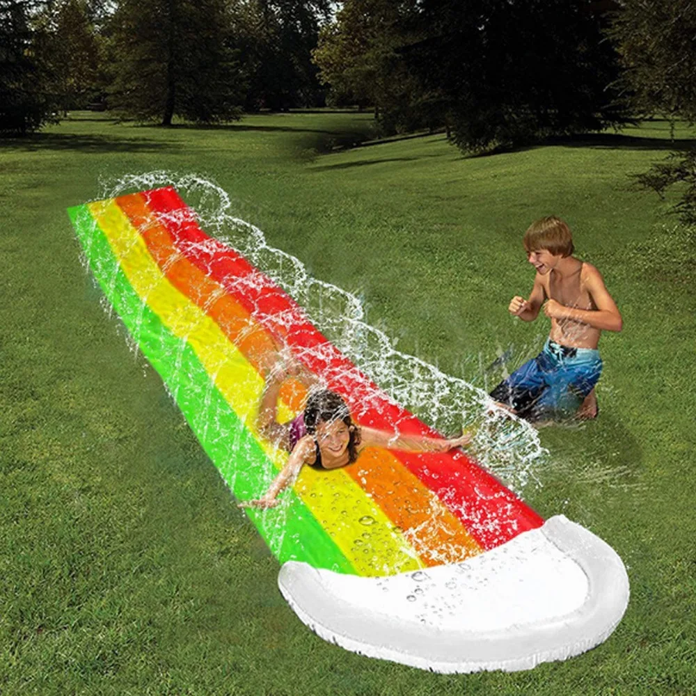 Lawn Rainbow Water Slide 480x76CM Giant Dual Racing Outdoor Backyard PVC Slide for Kids Summer Surfboard Splash Mat Funny Toys